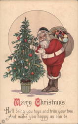 Santa Decorating a Tree Santa Claus Postcard Postcard Postcard