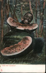 Dis Am Heben - A Man and Watermelons Black Americana Postcard Postcard Postcard