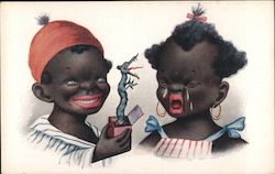 Little Boy Scares Little Girl Black Americana Postcard Postcard Postcard