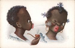 A Boy Throwing Smoke on a Girl's Face Postcard