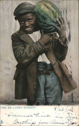 African American Boy Carrying a Watermelon Postcard