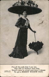 Woman with Huge Hat and Umbrella Women Postcard Postcard Postcard