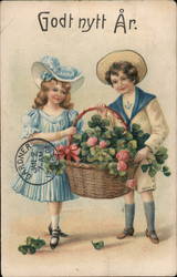 Godt Nytt Ar - Children and Flowers Postcard Postcard Postcard