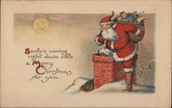 Santa's coming right down with a Merry Christmas for you Santa Claus Postcard Postcard Postcard