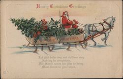 Santa with Christmas Tree in Horse-drawn Sled Santa Claus Postcard Postcard Postcard