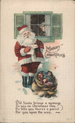 Merry Christmas, "Old Santa brings a message" Postcard