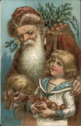 Santa Claus Giving Gifts to a Child Postcard Postcard Postcard