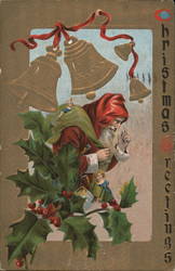 Santa with Toy Sack with Bells and Holly Postcard