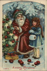 A Merry Christmas - Santa and Children Postcard