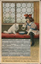 1910 Calendar, Girl and Dog, Prudential ad Postcard