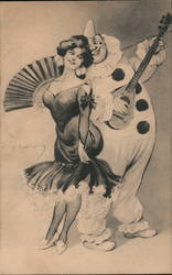 Pierrot and Woman Postcard