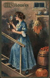 Hallowe'en - A Lone Woman Looking in the Mirror Postcard