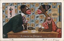 A Trick in Hearts - Man and Woman Black Americana Postcard Postcard Postcard