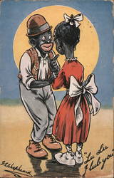 A Couple Under the Full Moon Black Americana Postcard Postcard Postcard