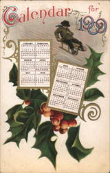 Calendar for 1909 - Calendar and Flowers Postcard