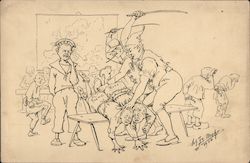 1914 Germans Spanking France, Russia, England Postcard