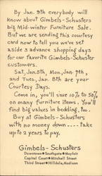 Gimbels-Schusters Furniture Sale Advertising Postcard Postcard Postcard