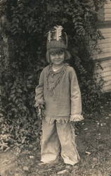 Young Boy in Native American Costume with Cap Gun Children Postcard Postcard Postcard