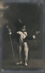 Child Smoking a Cigarette and Holding a Cane Barcelona, Spain Black Americana Postcard Postcard Postcard