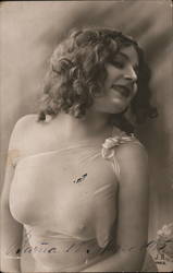 French, Girl with Sheer Top Postcard