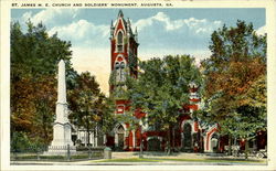 St. James M.E. Church And Soldiers' Monument Postcard