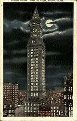 Customs House Tower at Night Boston, MA Postcard Postcard