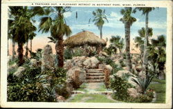 A Thatched Hut, A Pleasant Retreat in Bayfront Park Miami, Bayfront Park Postcard