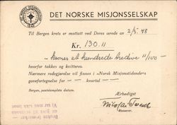 Norwegian Missionary Company, 1948 Postcard