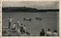 Onlookers From Shore Observe Fishermen in Boats on Lake in Pennsylvania Postcard