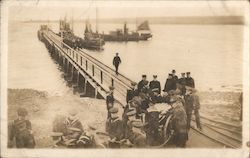 Naval Officer Funeral Procession Down Dock Towards Ships on Water Postcard