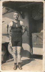 Sailor in Bathing Suit, USS New York Postcard