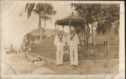 Two Sailors at Park Port-au-Prince, Haiti Navy Postcard Postcard Postcard