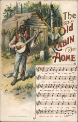 The Old Cabin Home Sheet Music Postcard