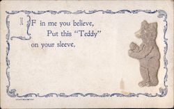 Teddy Patch Silk & Fabric Applique Postcard Postcard Postcard