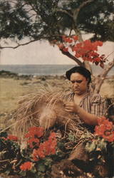 Hawaiian Hat Weaver Native Americana Postcard Postcard Postcard