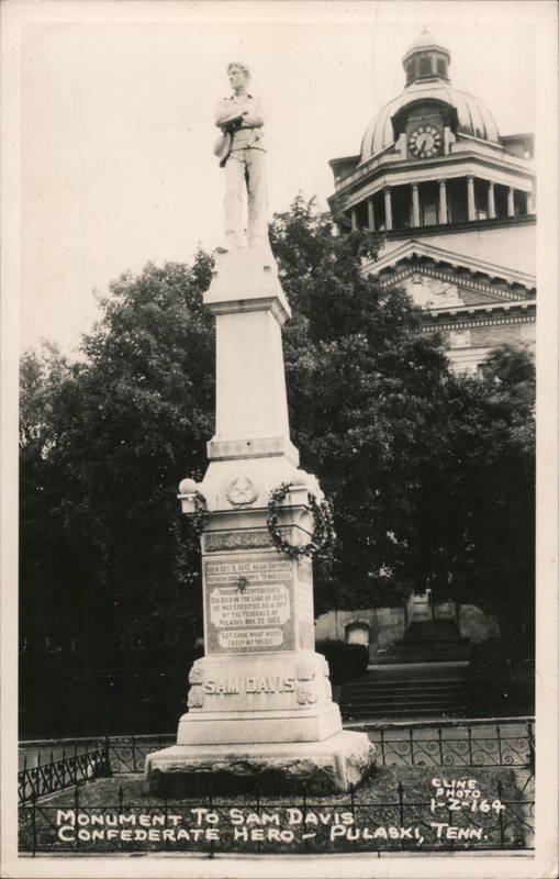 Monument To Sam Davis Confederate Hero Pulaski, Tn Cline Photo Postcard