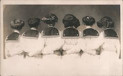 Gibson Girls From Behind - Stylish Hairdo, Sailor Suit Women Postcard Postcard Postcard