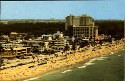 Ocean Front Hotels Along the beach at Tropical Postcard