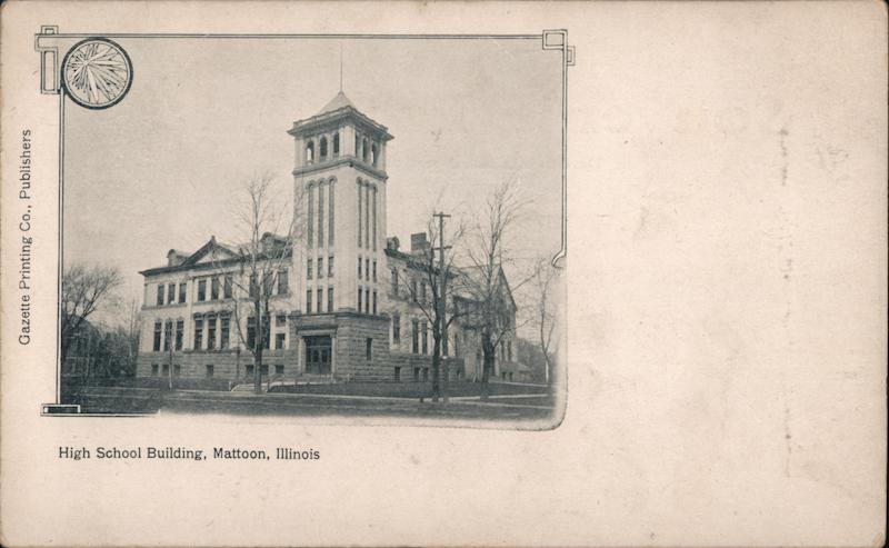 High School Building Mattoon, IL Postcard