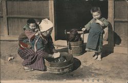 Old Woman in the Country Doing Washing Japan Postcard Postcard Postcard