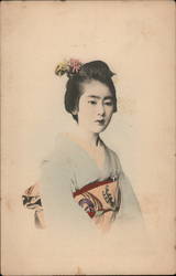 Young Japanese Woman with typical dress and hairstyle Postcard