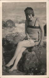 Woman on rock Swimsuits & Pinup Postcard Postcard Postcard