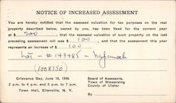 The Notice of Increased Assessment for Ulster County Postcard