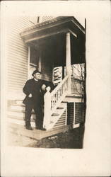 Man Standing on Steps of a House Mineral Point, WI Men Postcard Postcard Postcard