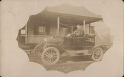 Man in Antique Car Postcard