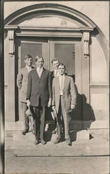 Four Men at a Door Way Evanston, WY Postcard Postcard Postcard