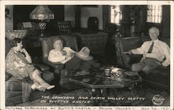 The Johnsons and Death Valley Scotty in Scotty's Castle 1936 California Postcard Postcard Postcard