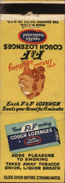 F&F Cough Lozenges Advertising Matchbook Cover