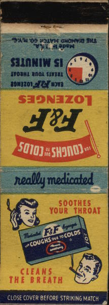 F & F Lozenges Advertising Matchbook Cover