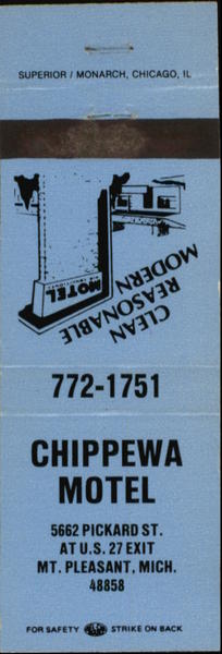 Chippewa Motel Mount Pleasant, MI Hotels & Motels Matchbook Cover